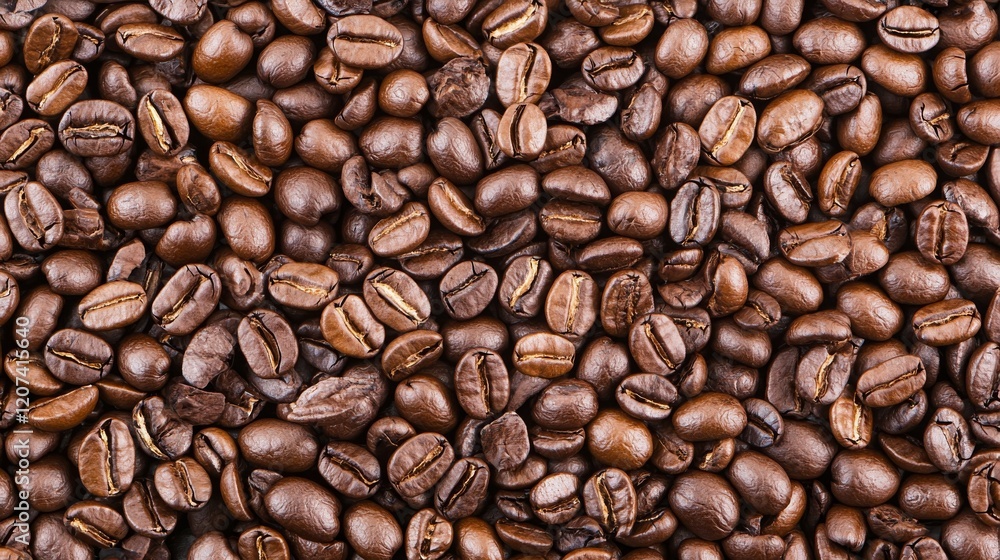 Fototapeta premium A close-up of roasted coffee beans, highlighting their rich texture and color.