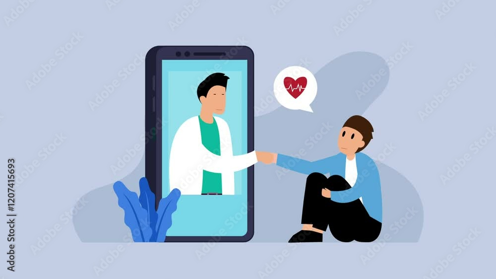 Telemedicine and Mental Health Support cartoon animation Telemedicine and Mental Health Support cartoon animation