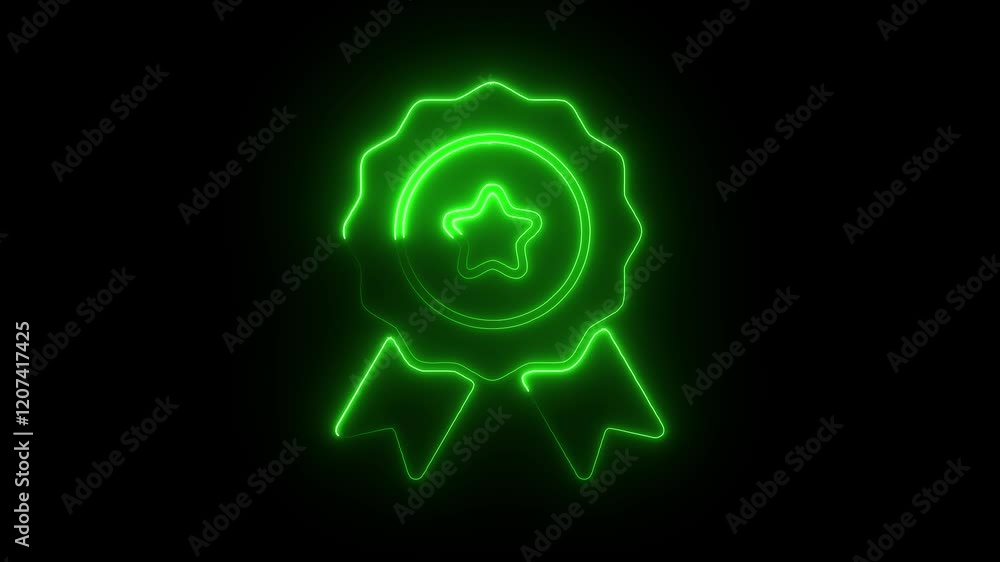 Glowing Neon Badge Icon Animation on Black Background, HD Motion Graphic Video Representing Awards and Achievements Glowing Neon Badge Icon Animation on Black Background, HD Motion Graphic Video Representing Awards and Achievements
