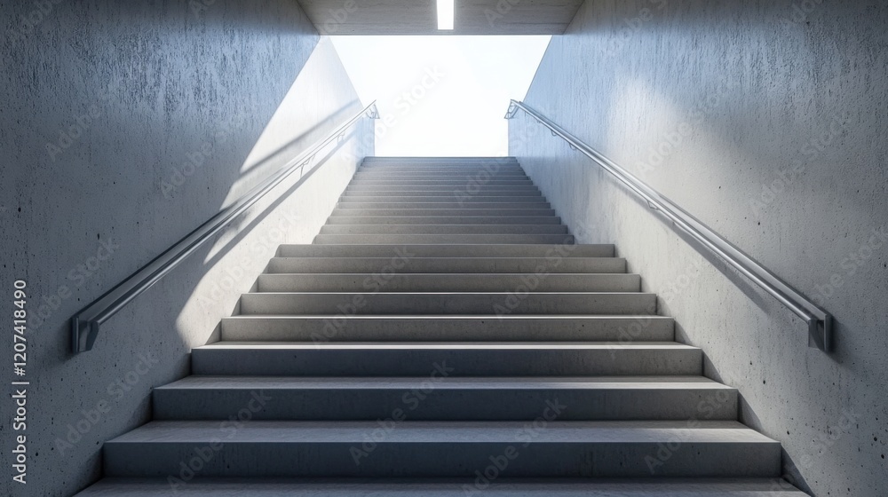 Fototapeta premium Sunlit concrete staircase leading to open sky