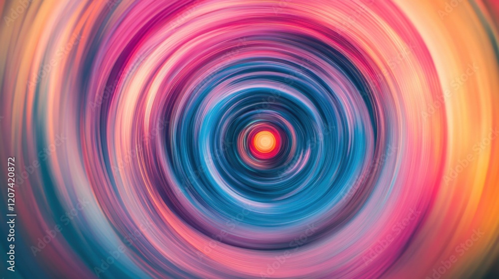 Fototapeta premium A visually striking flight through neon hyper warp space, with concentric light trails in vibrant pinks and blues spiraling towards infinity.