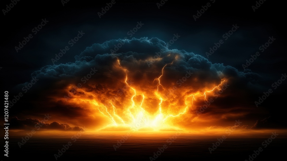 Dramatic explosion of light in dark clouds. Dramatic explosion of light in dark clouds.