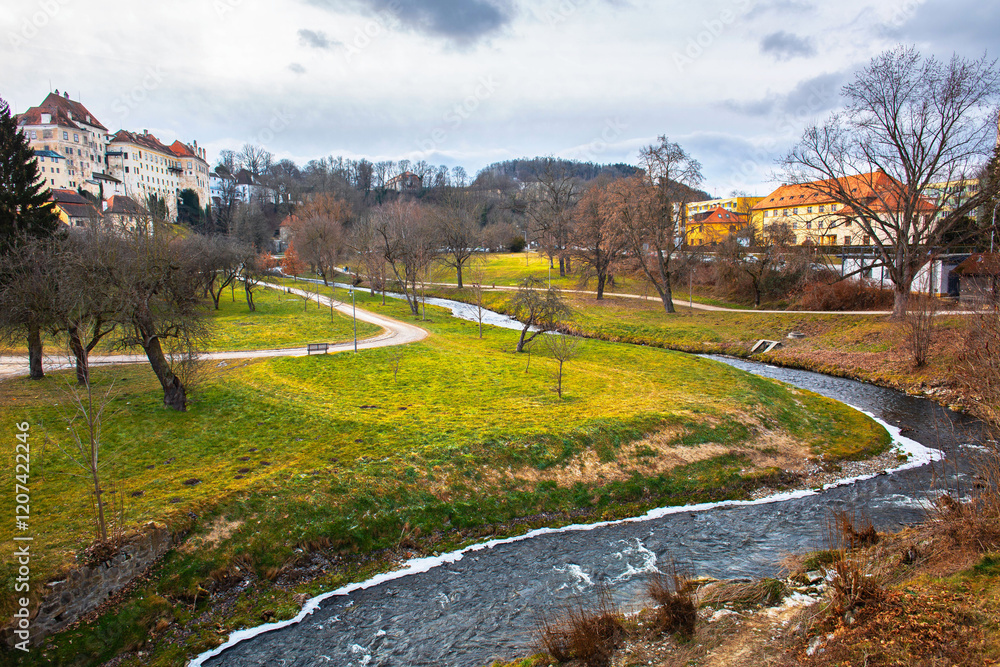 Český Krumlov city winter view