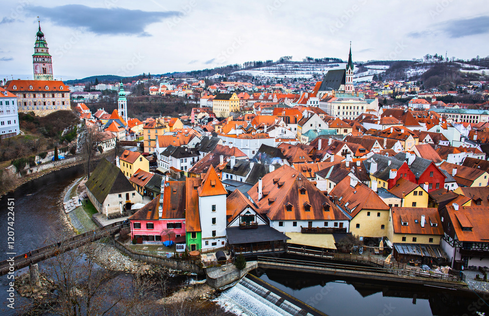 Český Krumlov city winter view