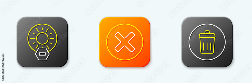 Set line No direct sunlight, X Mark, Cross in circle and Trash can icon. Vector Set line No direct sunlight, X Mark, Cross in circle and Trash can icon. Vector