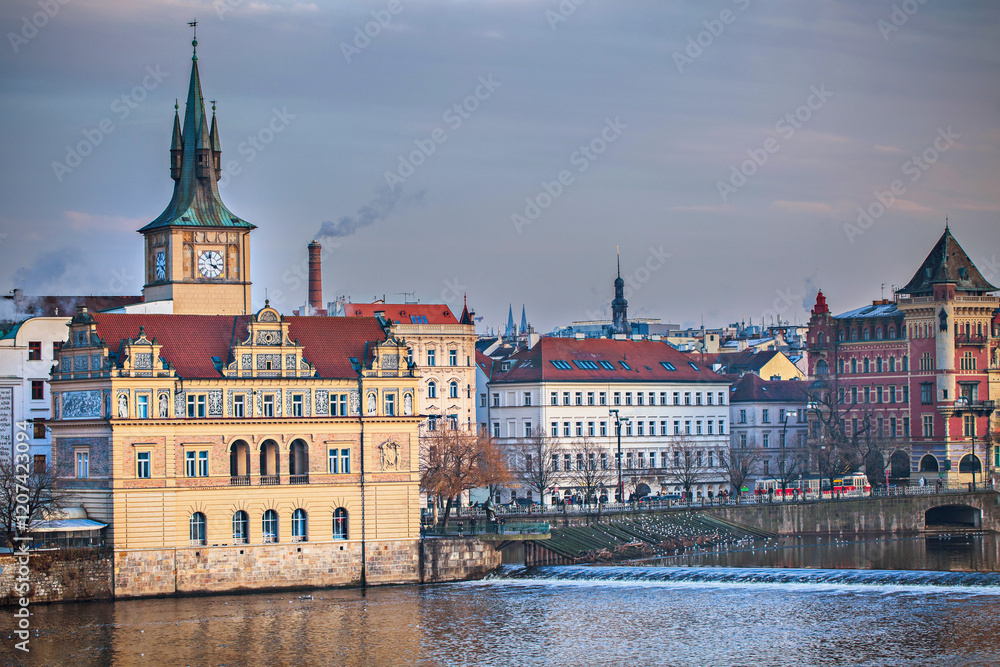 Prague city winter background