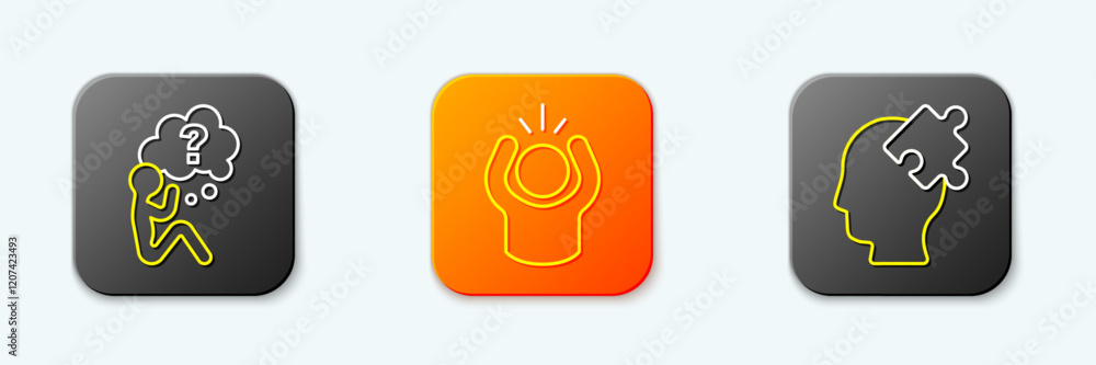 Set line Head with question mark, Anger and Solution to the problem icon. Vector Set line Head with question mark, Anger and Solution to the problem icon. Vector