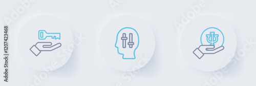 Set line Psychology, Psi, Solution to the problem and icon. Vector