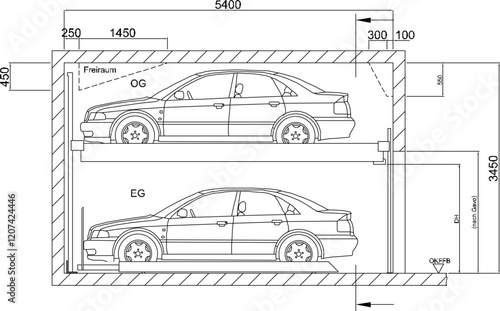 vector illustration design image construction of a multi-storey automatic car park