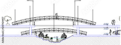 vector illustration design image construction of pedestrian bridge