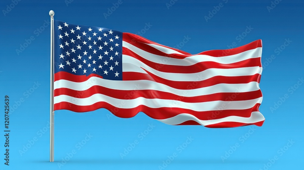 Obraz premium American Flag Waving Against a Clear Blue Sky