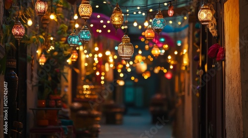 Wallpaper Mural Colorful Lanterns Illuminate a Festive Night Market Alley Torontodigital.ca