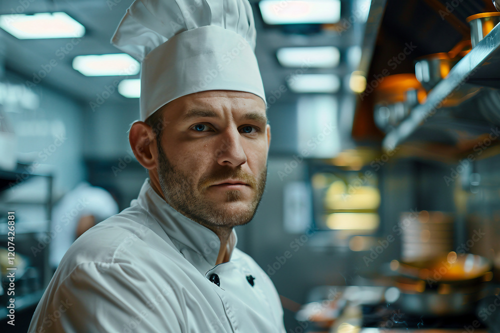 Handsome chef cooking at kitchen at home Generative AI Handsome chef cooking at kitchen at home Generative AI