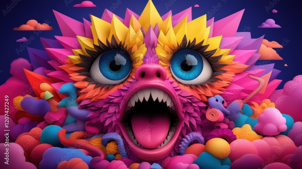 Vibrant monster with colorful textures and expressions. Vibrant monster with colorful textures and expressions.