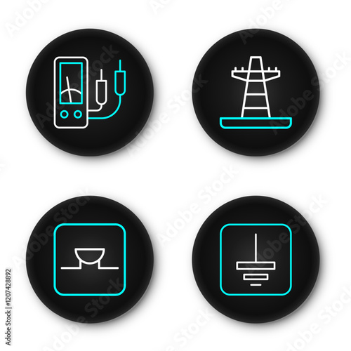 Set line Electrical symbol ground, Buzzer in electronic circuit, tower line and Ampere meter, multimeter icon. Vector