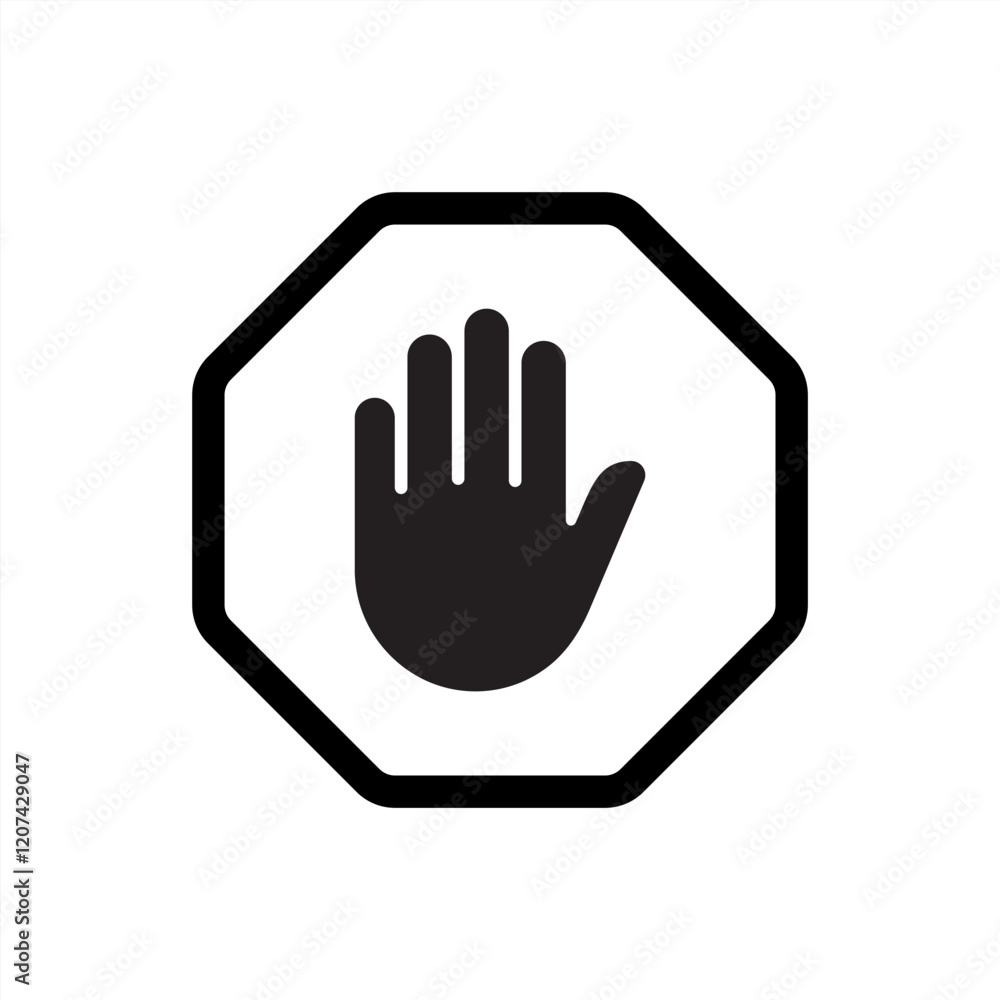 Black stop icon. Stop sign and symbol with hand or palm flat icon for apps and websites. Vector illustration Black stop icon. Stop sign and symbol with hand or palm flat icon for apps and websites. Vector illustration