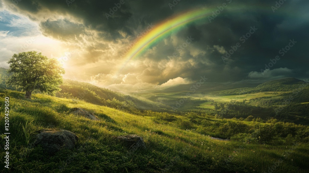 Obraz premium Hopeful Landscape: Rainbow after the Storm