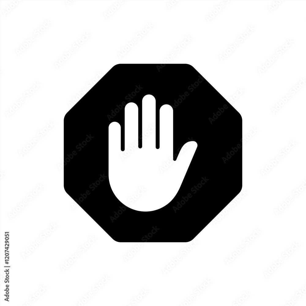 Fototapeta premium Black stop icon. Stop sign and symbol with hand or palm flat icon for apps and websites. Vector illustration