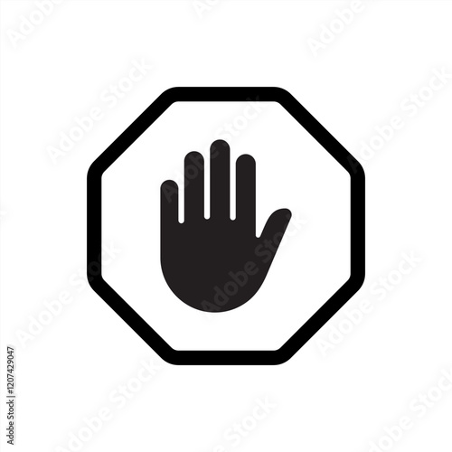 Black stop icon. Stop sign and symbol with hand or palm flat icon for apps and websites. Vector illustration