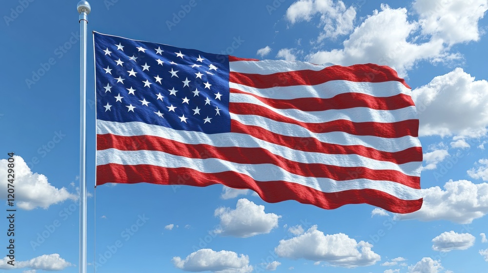 American Flag Waving Proudly Under a Bright Sky American Flag Waving Proudly Under a Bright Sky