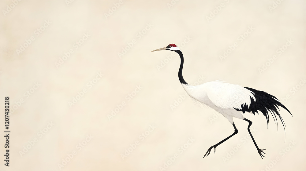 Elegant Crane Bird Walking on Minimalist Background in Soft Colors Elegant Crane Bird Walking on Minimalist Background in Soft Colors