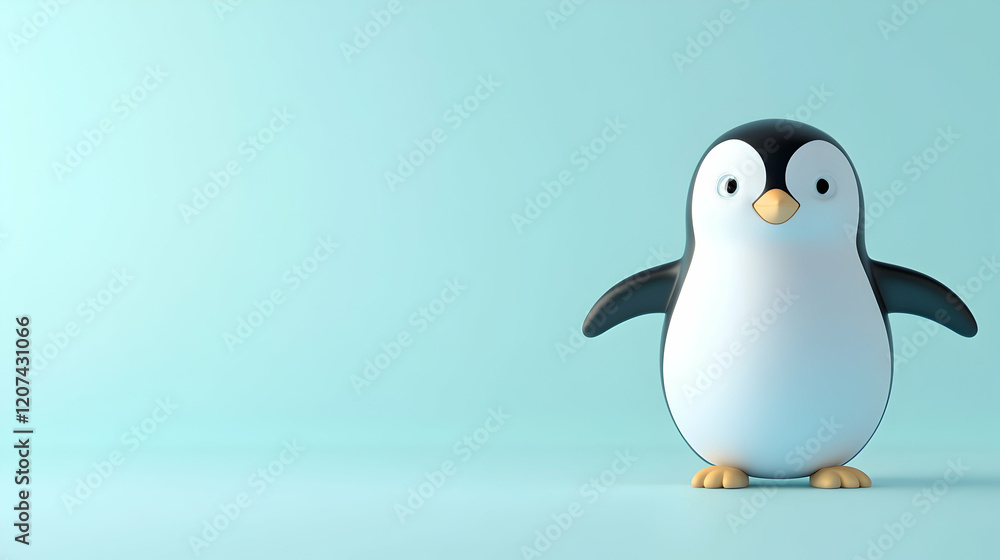 Obraz premium Cute cartoon penguin standing on a soft blue background
