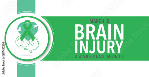 March Is Brain Injury Awareness Month. Brain and ribbon. Great for cards, banners, posters, social media and more.