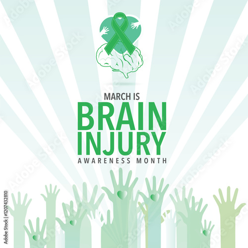 March Is Brain Injury Awareness Month. Brain and ribbon. Great for cards, banners, posters, social media and more.