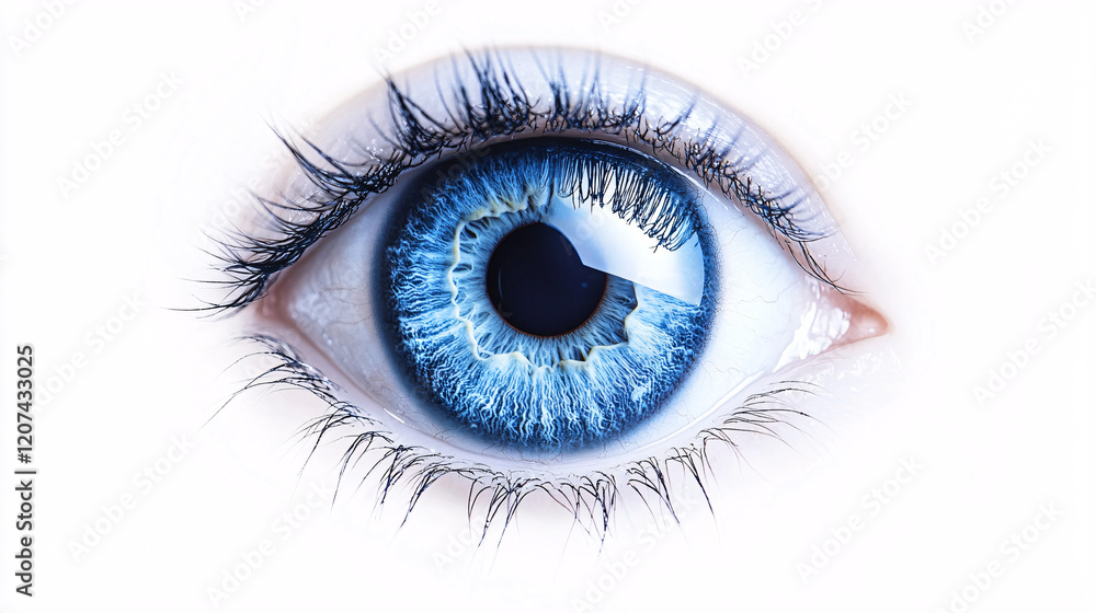 a wiede open blue eye with a soft glow and delicate features

