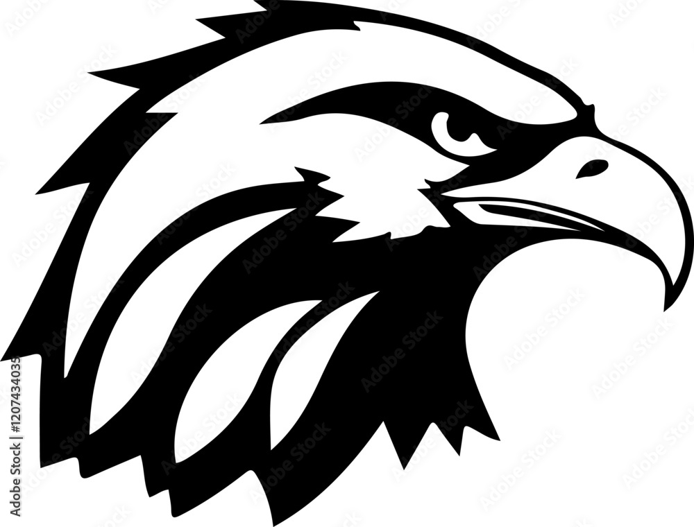 Naklejka premium Eagle Head Silhouette Vector Design, Majestic Eagle Head Outline Vector, Bold Eagle Silhouette Graphic, Flying Eagle Head Vector Art, Fierce Eagle Face Silhouette, Minimalist Eagle Head Vector, Eagle 