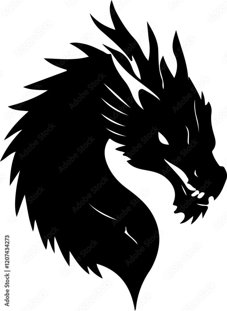 Obraz premium Majestic Dragon Silhouette Vector Flying Dragon Silhouette Design Fierce Dragon Outline Vector Tribal Dragon Silhouette Art Fire-Breathing Dragon Silhouette Chinese Dragon Vector Silhouette Elegant Dr