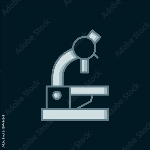 Line Microscope icon isolated on black background. Chemistry, pharmaceutical instrument, microbiology magnifying tool. Flat filled outline style with shadow. Vector