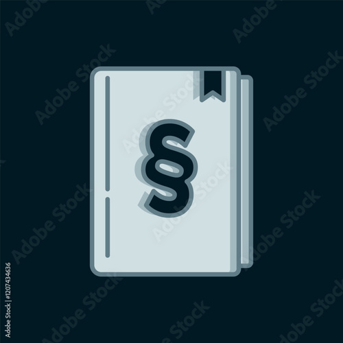 Line Law book icon isolated on black background. Legal judge book. Judgment concept. Flat filled outline style with shadow. Vector