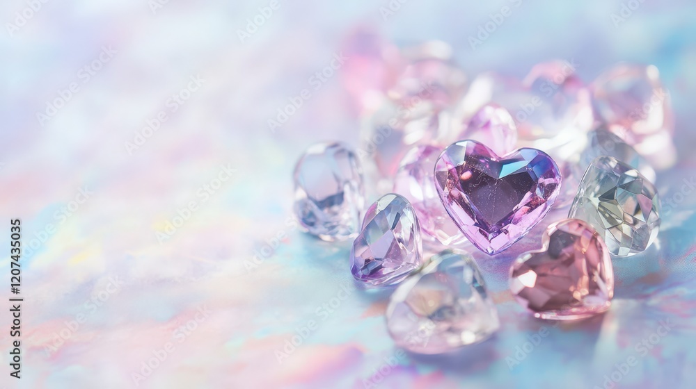 Heart-Shaped Gemstones on a Pastel Background for Valentine's Day Celebration. Heart-Shaped Gemstones on a Pastel Background for Valentine's Day Celebration.