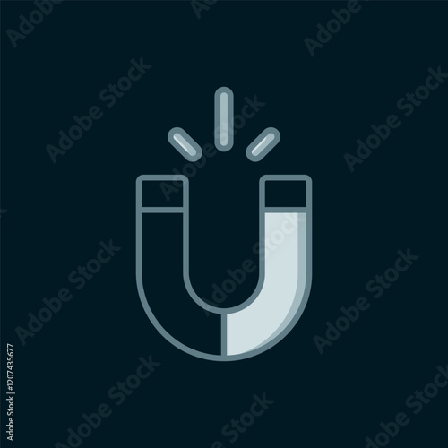 Line Magnet icon isolated on black background. Horseshoe magnet, magnetism, magnetize, attraction. Flat filled outline style with shadow. Vector