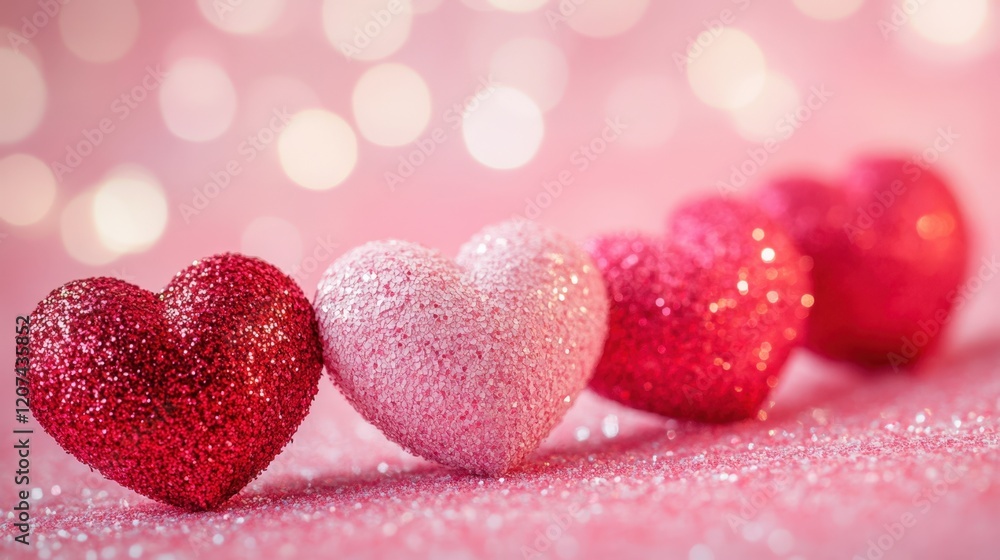 Sparkling Hearts on Pink Background for Happy Valentine's Day Celebration. Sparkling Hearts on Pink Background for Happy Valentine's Day Celebration.