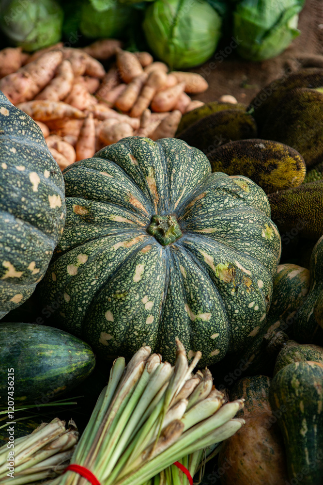 Fruits and vegetables at a local market in Sri lanka. Tropical or exotic fruits on the street in Asia. Fruits and vegetables at a local market in Sri lanka. Tropical or exotic fruits on the street in Asia.