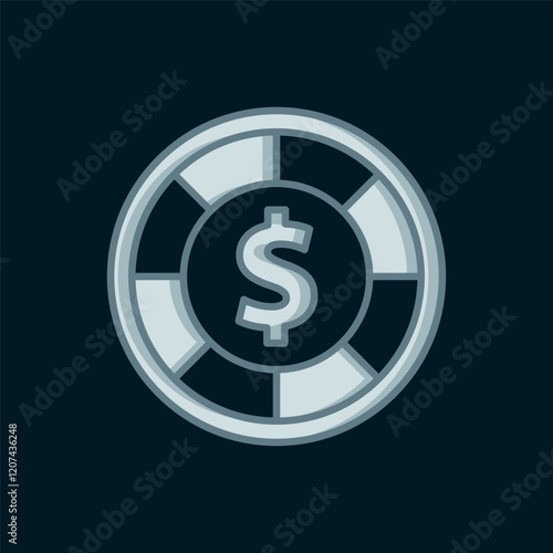 Line Casino chips icon isolated on black background. Casino gambling. Flat filled outline style with shadow. Vector