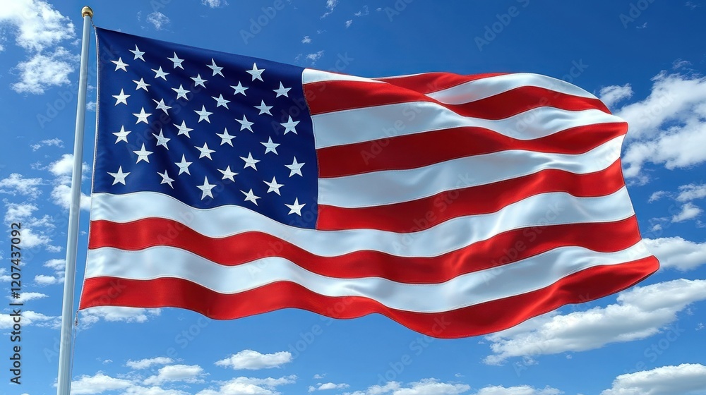 Obraz premium American Flag Waving on a Sunny Day