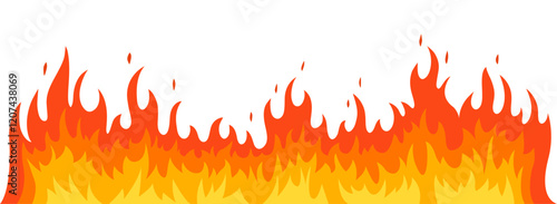 Seamless Fire Border Vector Illustration. Flat Design Editable Flame Line