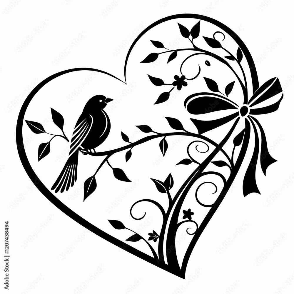 Obraz premium Valentine's Day vector silhouette black design white background