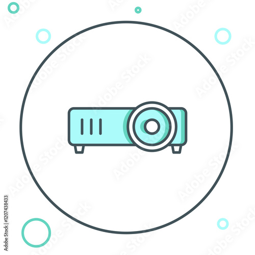 Line Presentation, movie, film, media projector icon isolated on white background. Colorful outline concept. Vector