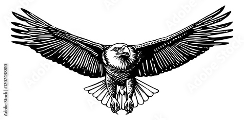 bald eagle fly engraving black and white outline