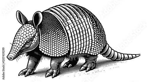 armadillo engraving black and white outline