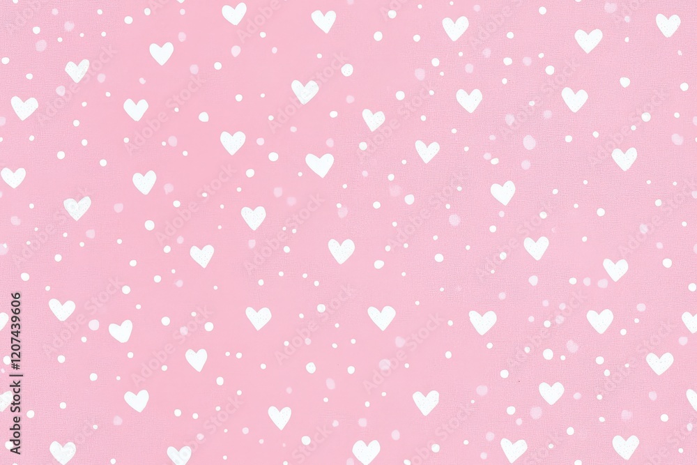 Valentine's Day Seamless Pattern with White Hearts and Dots on Pink Background. Valentine's Day Seamless Pattern with White Hearts and Dots on Pink Background.