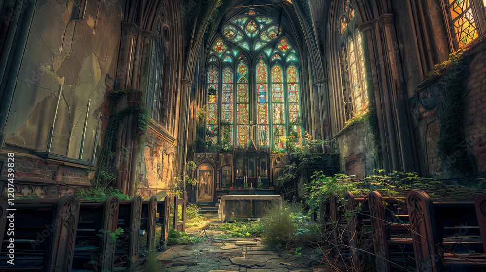 Abandoned Gothic Church with Broken Windows Abandoned Gothic Church with Broken Windows