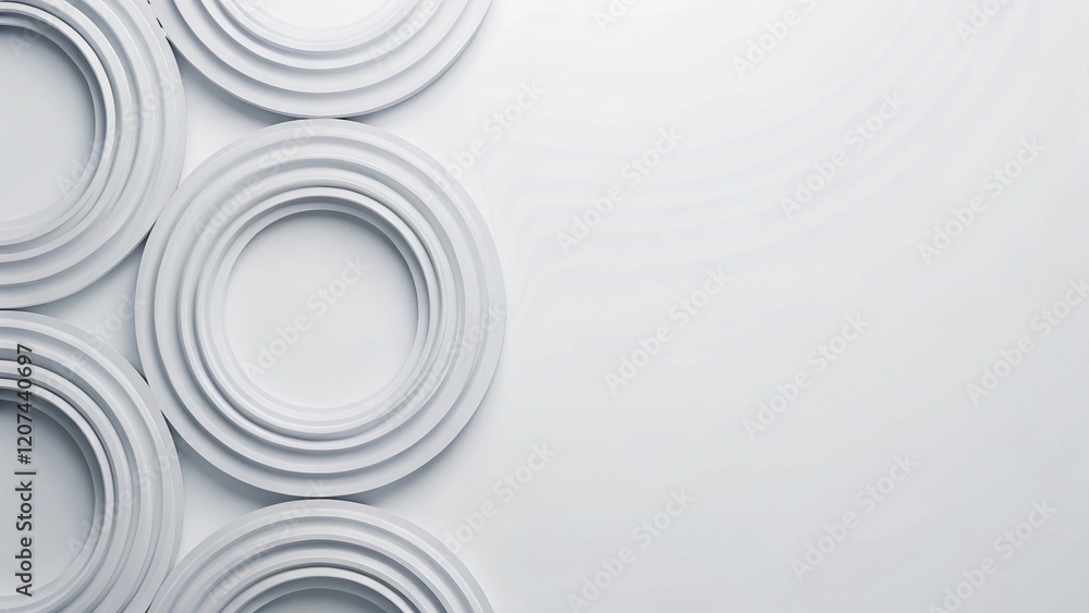 Obraz premium Clean circles abstract background. Circular texture concept for business design. Modern geometric pattern. 3d rings render illustration. Stylish minimal layout, creative digital backdrop