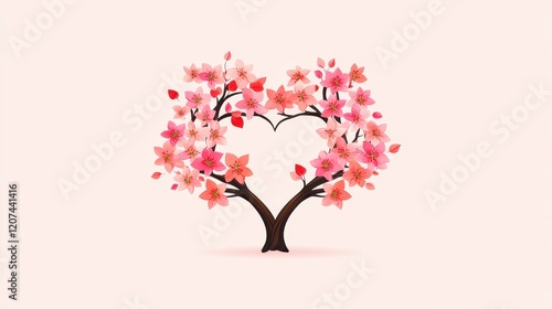 Romantic Heart Shaped Tree with Pink Blossoms Spring Floral Design Valentine s Day