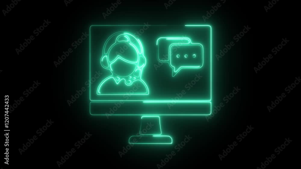 Glowing Neon Virtual Assistant Icon Animation on Black Background, HD Motion Graphic Representing AI Technology, Digital Assistance, and Smart Solutions Glowing Neon Virtual Assistant Icon Animation on Black Background, HD Motion Graphic Representing AI Technology, Digital Assistance, and Smart Solutions