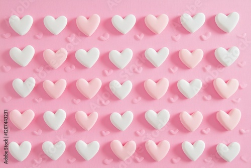 Pink and White Heart 3D Set for Happy Valentine's Day Celebration.
